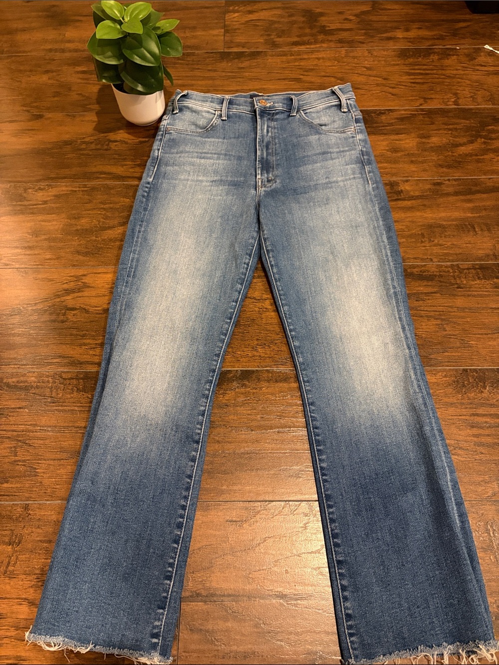 MOTHER Flared Wide-Leg Jeans in Mid Blue Wash